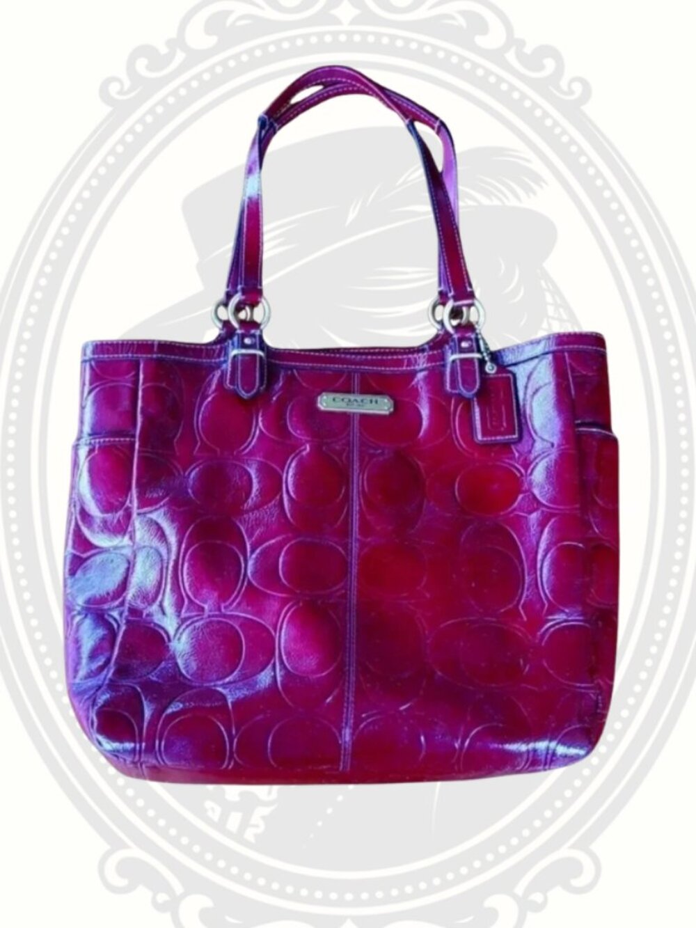 Coach Ashley Tote F19818 Burgundy Patent Leather